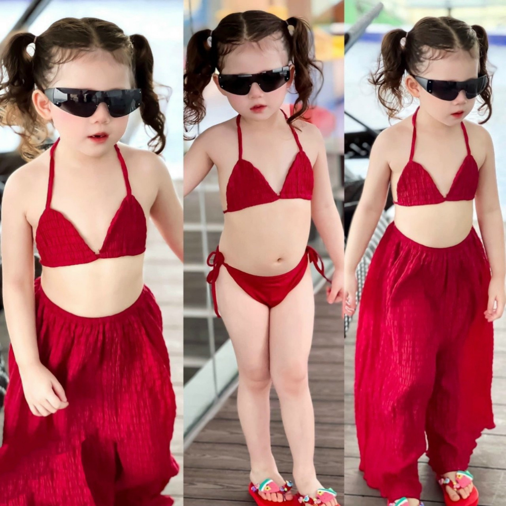 sét bơi cho bé gái sét 3 chi tiết áo và quần dài Quần chíp bé 8-20 kg