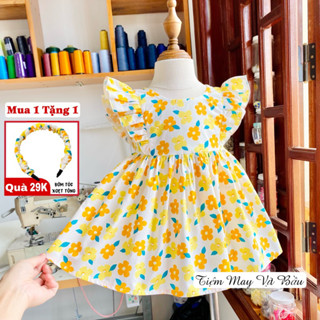 Váy Bé Gái Chất Thô Cotton Thiết Kế Mẫu Cánh Tiên Dáng Xòe Xinh Xắn Mát Mẻ - Size To 1-10T