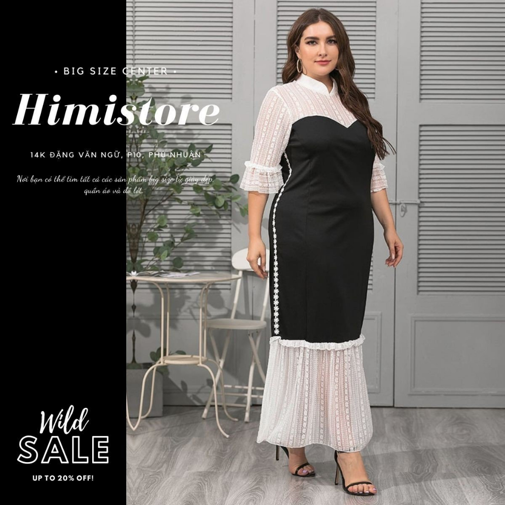 Đầm Dạ Hội Big Size Basic Trắng Đen Thương Hiệu Himistore . HM552
