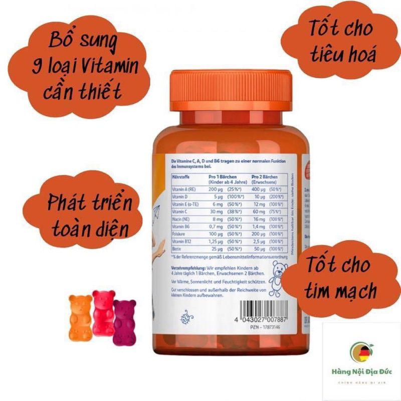 Kẹo gấu Sanostol Multi-vitamin Barchen cho trẻ em, hộp 60 viên, 120g,hàng nội địa Đức, mẫu mới