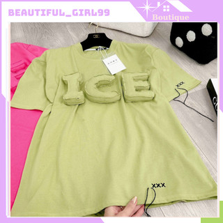 Áo thun ICE siêu hot cho nữ, áo phông rộng chữ nổi max xinh hothit