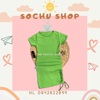 Đầm body khoét eo dây rút cho bé