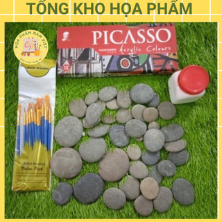 Combo sỏi, màu, keo làm tranh sỏi, cọ vẽ