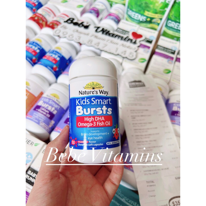 Viên nhai Kids smart Bursts High DHA Omega-3 Fish Oil 50v/180v | Bebé Vitamins