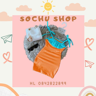 Đầm body hai dây cột nơ cho bé