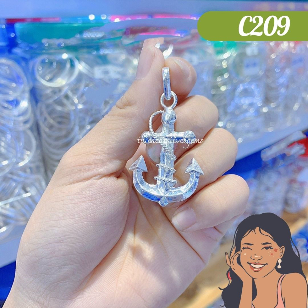 C209 Mặt dây chuyền mỏ neo Bạc thật nguyên chất Thiên Cát