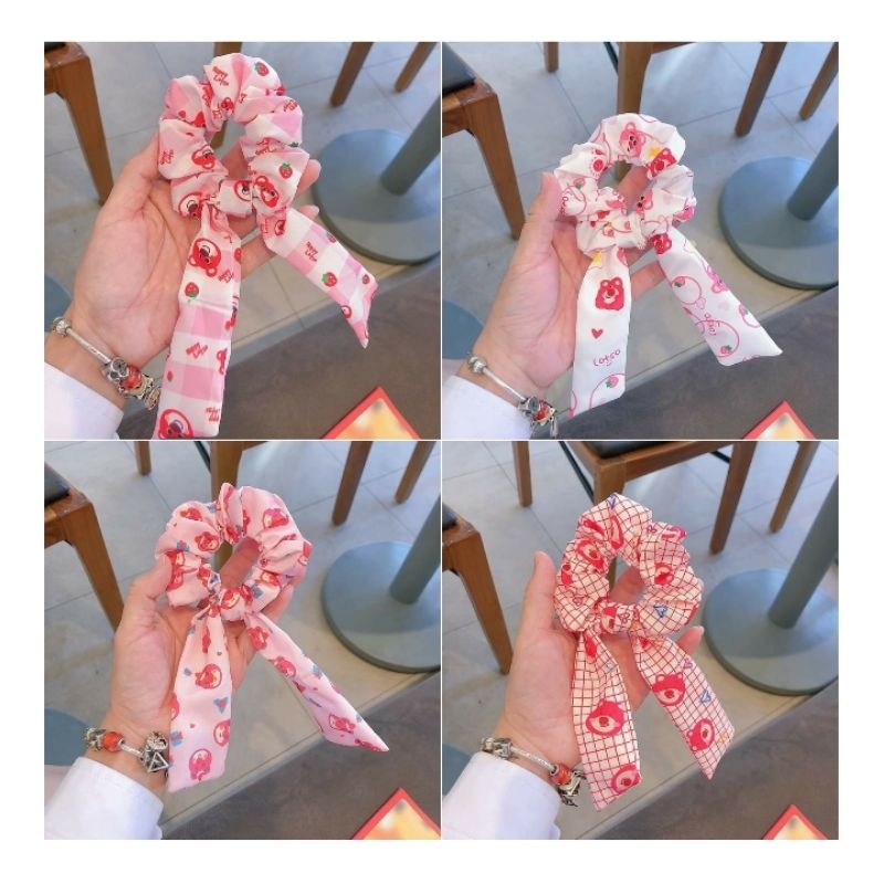Srunchies Cột tóc Gấu Dâu Losto 6 Mẫu vải đẹp siêu hot