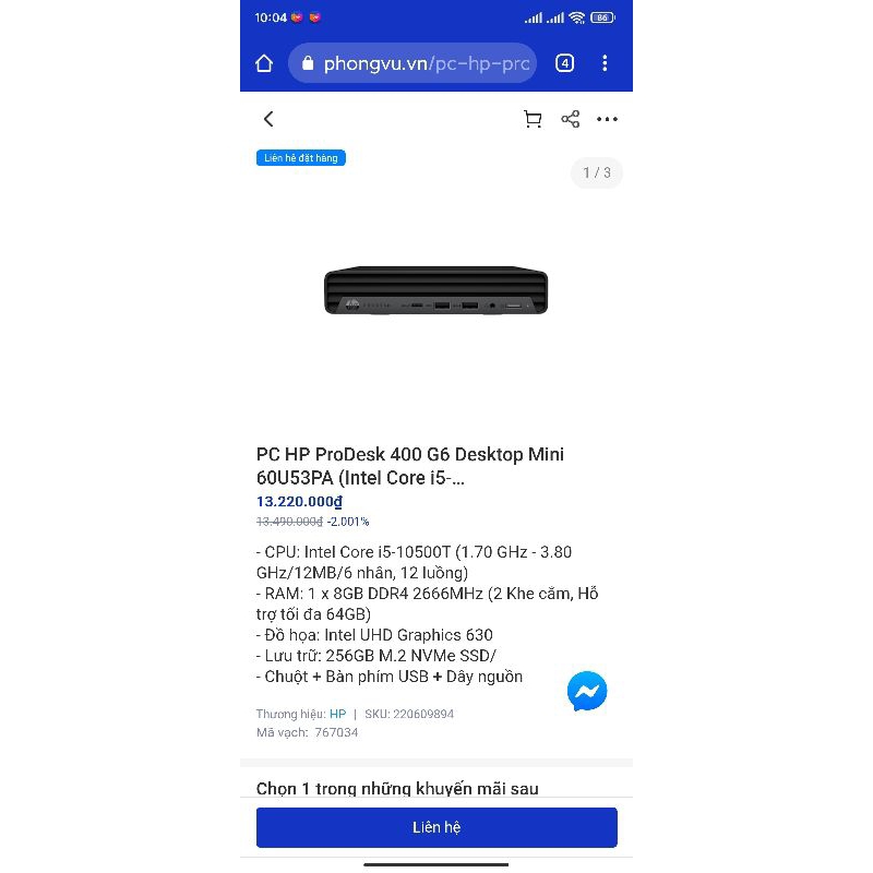 HP Prodesk 400 G6 i5 thế hệ 10, 16GB Ram