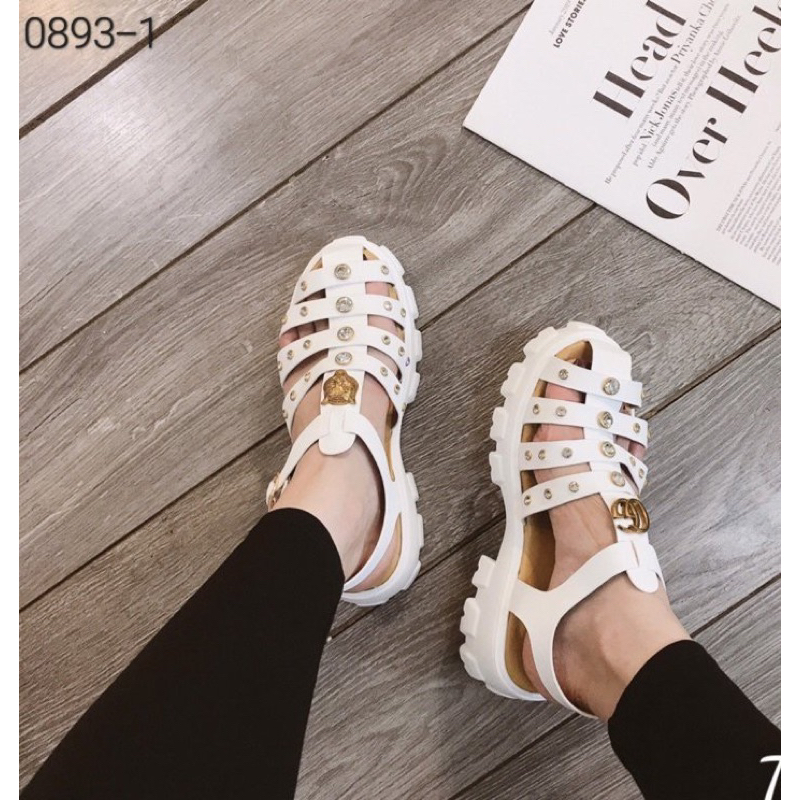 Sandal Rọ Nữ GG Đính Đá Đế 5cm 2023