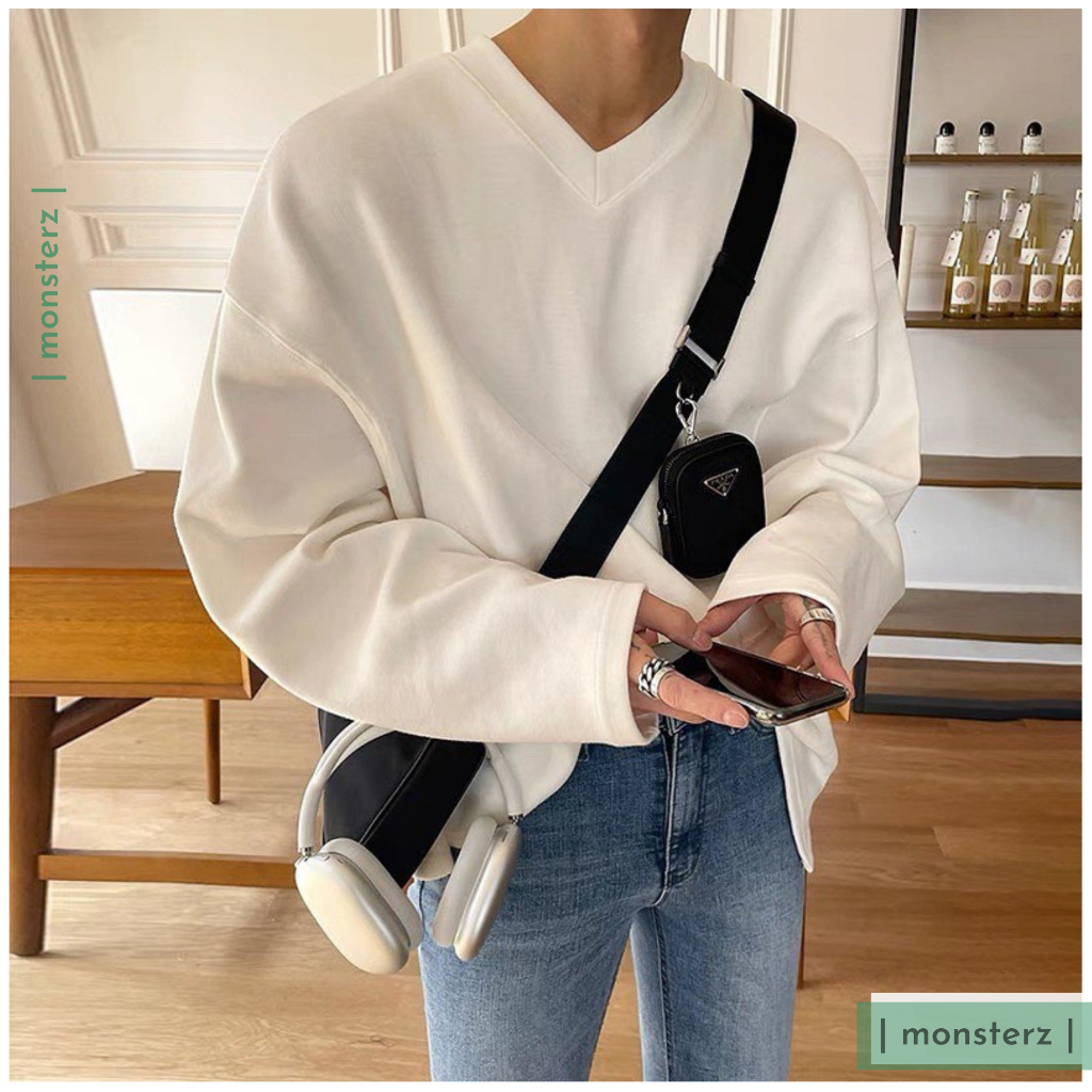 Áo Thun Cotton Cổ Xẻ Tim Tay Dài Nam