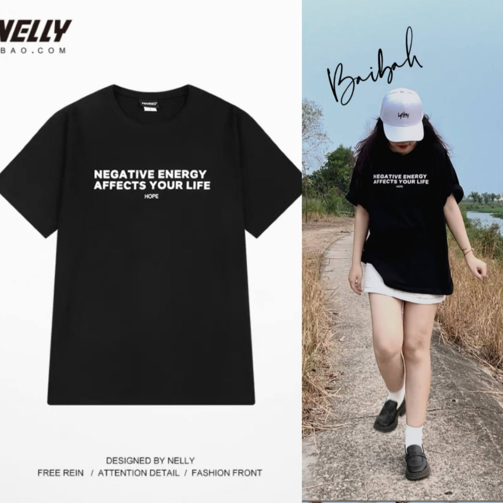 Áo thun oversize BLACK NEGATIVE ENERGY cotton 100% form rộng tay lỡ
