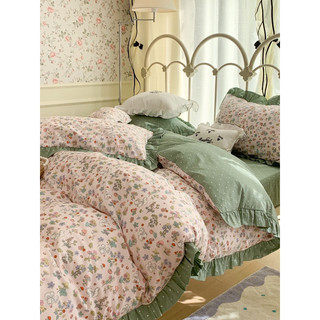 Freeship💕Bộ chăn ga gối Cotton bèo H.àn Q.uốc tiểu thư❤️set vỏ 4 món may chun theo yêu cầu
