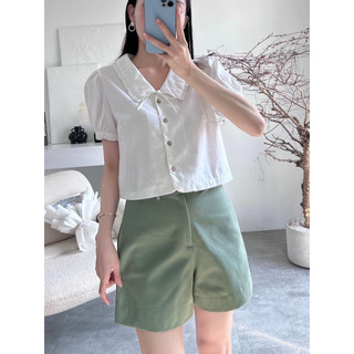 Áo linen vintage cổ bèo cột nơ ( Ảnh thật shop chụp )