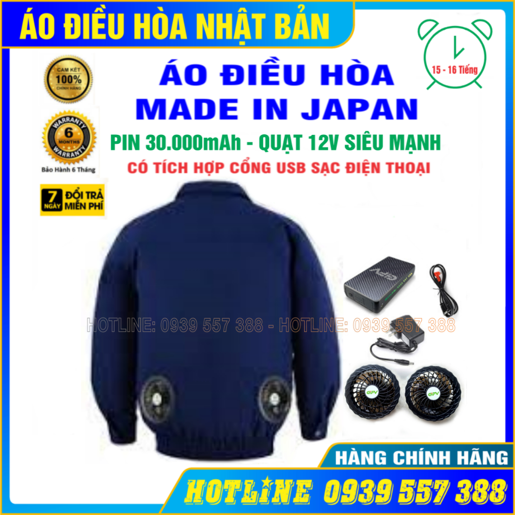 ÁO ĐIỀU HÒA CHÍNH HÃNG NHẬT BẢN PIN 30.000mAh - QUẠT 12V SIÊU MẠNH, ÁO QUẠT LÀM MÁT CHỐNG NẮNG NÓNG BẢO HỘ LAO ĐỘNG