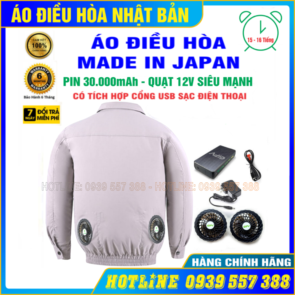 ÁO ĐIỀU HÒA CHÍNH HÃNG NHẬT BẢN PIN 30.000mAh - QUẠT 12V SIÊU MẠNH, ÁO QUẠT LÀM MÁT CHỐNG NẮNG NÓNG BẢO HỘ LAO ĐỘNG