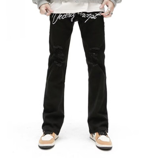  Quần Bò Ống Loe Rách Gối - Jean Ống Rộng Unisex Màu Đen 