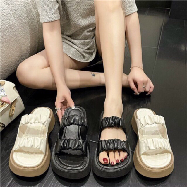 DÉP LÊ NỮ QUAI DA 2 QUAI NHÚN BÈO (CÓ DÉP VÀ SANDAL)