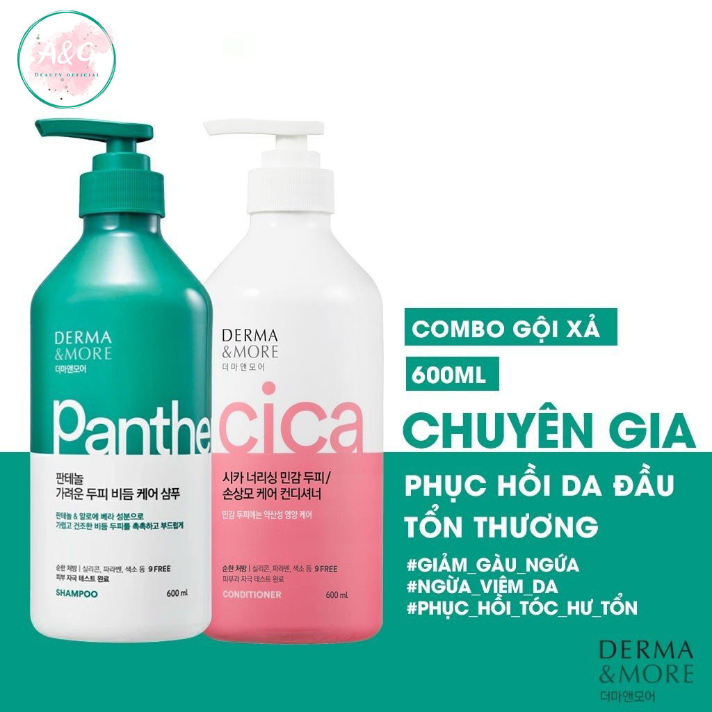 Dầu gội đầu giảm gàu ngứa Derma & More PANTHENOL phục hồi da đầu tổn thương, cấp ẩm, chăm sóc da đầu khô 600ml