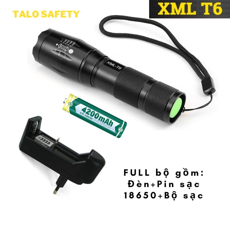 Đèn pin cầm tay siêu sáng chip led T6, sử dụng 2 pin sạc 18650 có zoom chống nước
