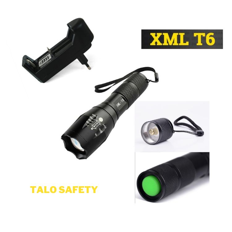 Đèn pin cầm tay siêu sáng chip led T6, sử dụng 2 pin sạc 18650 có zoom chống nước