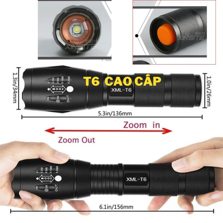 Đèn pin siêu sáng mini cầm tay chip led T6