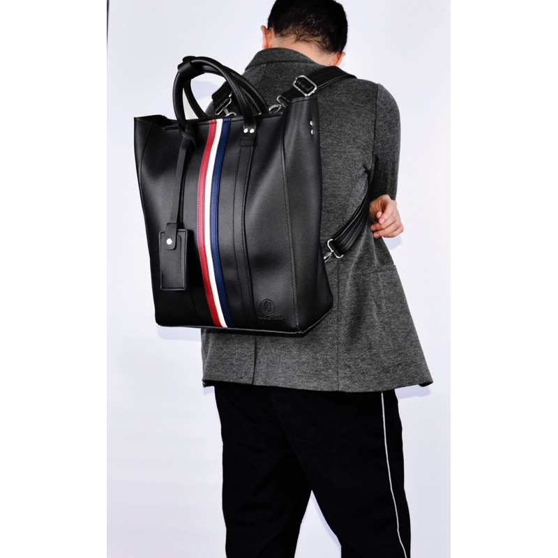 Túi da KHÔISTORE | Stripes_Balo túi xách đeo chéo_Túi thiết kế_Hàng thủ công_Túi laptop_Thời trang_Màu đen kẻ sọc