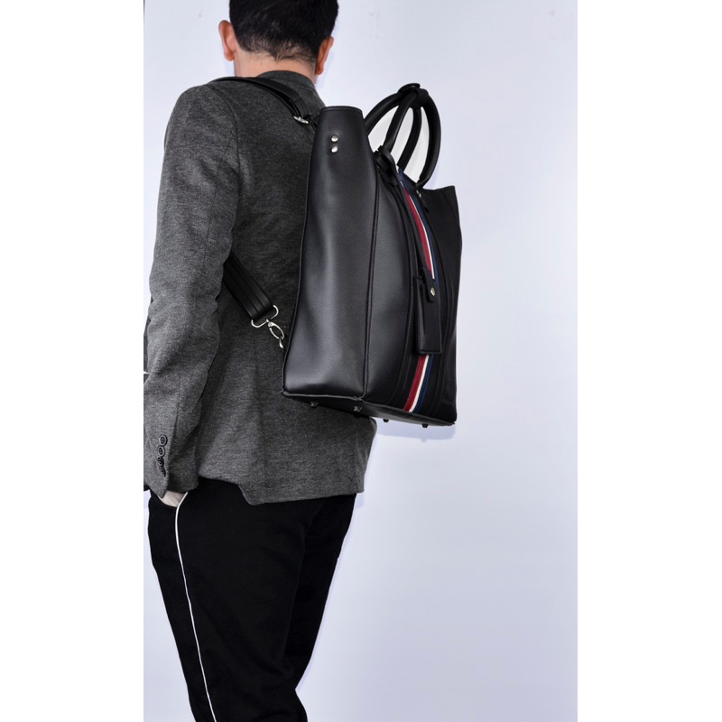 Túi da KHÔISTORE | Stripes_Balo túi xách đeo chéo_Túi thiết kế_Hàng thủ công_Túi laptop_Thời trang_Màu đen kẻ sọc