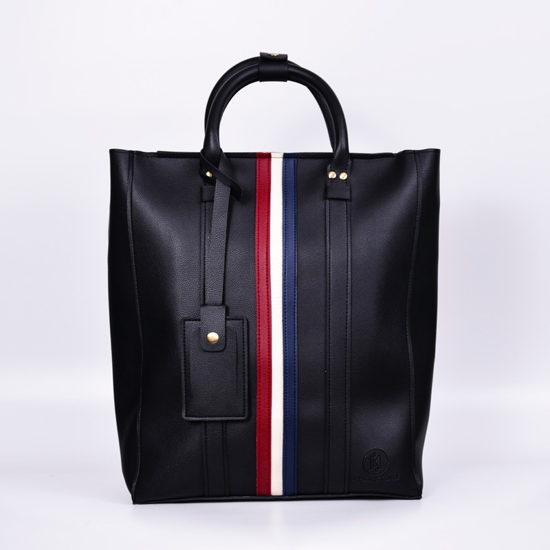 Túi da KHÔISTORE | Stripes_Balo túi xách đeo chéo_Túi thiết kế_Hàng thủ công_Túi laptop_Thời trang_Màu đen kẻ sọc