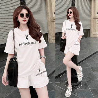 Bộ short thun cotton áo thêu chữ