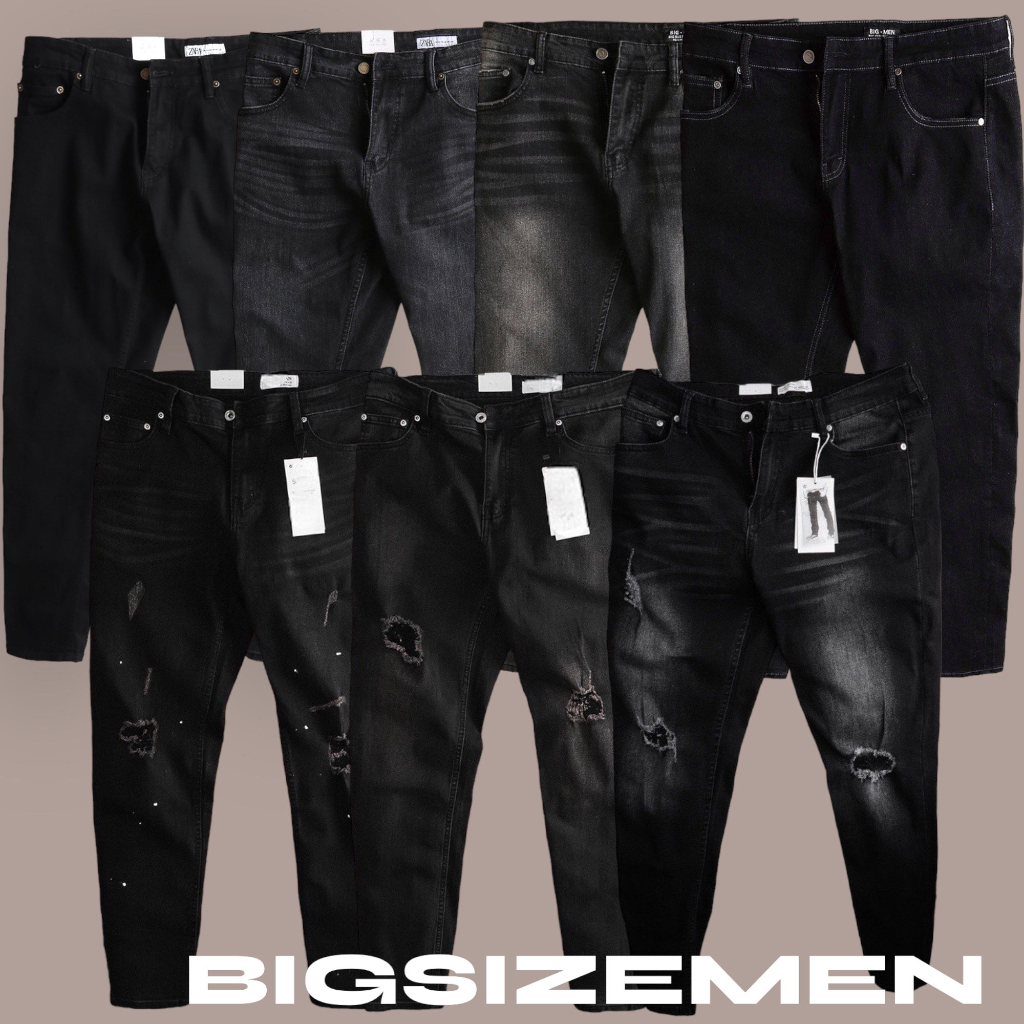 BIGSIZE - Quần jean dài nam bigsize màu đen ống đứng màu đen form 80-130kg