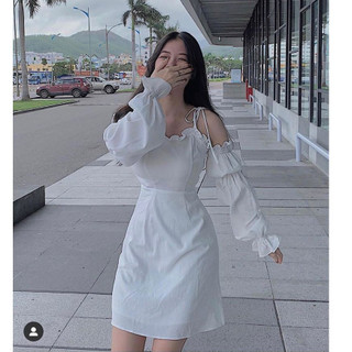 Đầm Trắng Cột Dây Trễ Vai Quyến Rũ