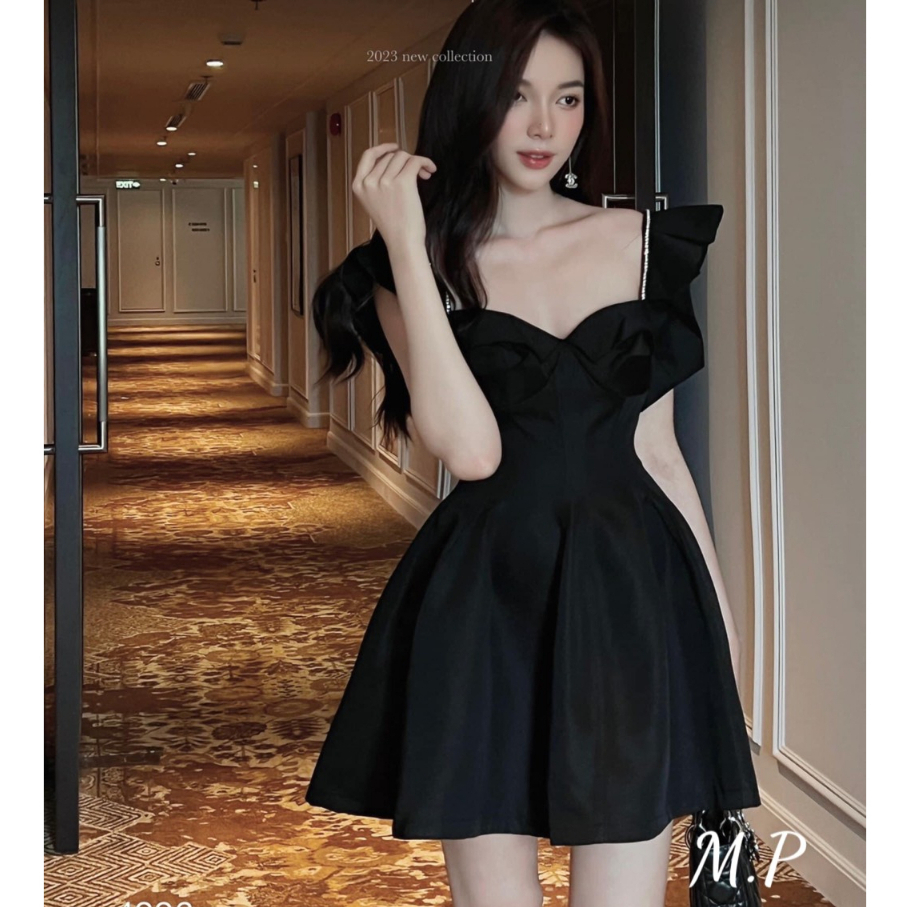 Đầm Dự Tiệc Cánh Tiên Cổ Vuông Dan Dan Fashion, Váy Trắng Cúp Ngực Chiết Eo Tiểu Thư Xinh Xắn Dáng Bồng Xòe