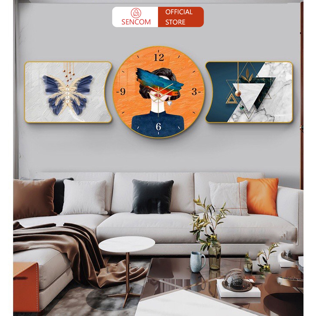 Đồng hồ treo tường phòng khách độc đáo SENCOM, trang trí decor phong cách Bắc Âu - SM04