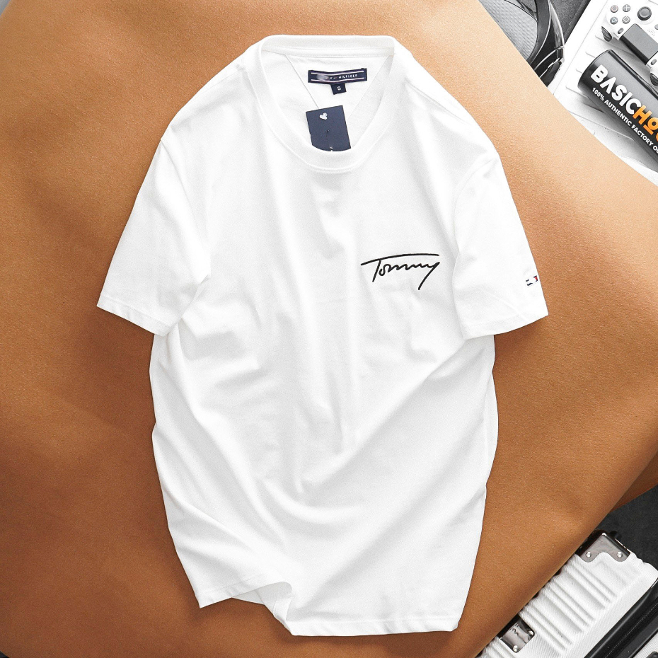 Áo Thun Nam Cổ Tròn Thêu Logo Chữ, Áo Thun Nam 100% Cotton Xuất Xịn, Chuẩn Form, Trẻ Trung, Thanh Lịch Trắng, Đen, Đỏ