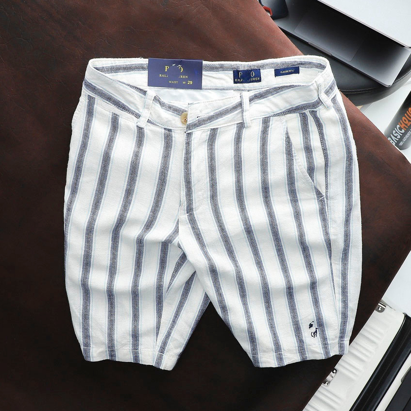 Quần short Linen nam, Quần short sọc nam chất vải linen mềm mịn hàng xuất xịn chuẩn form sang trọng 2 màu - Basichouse