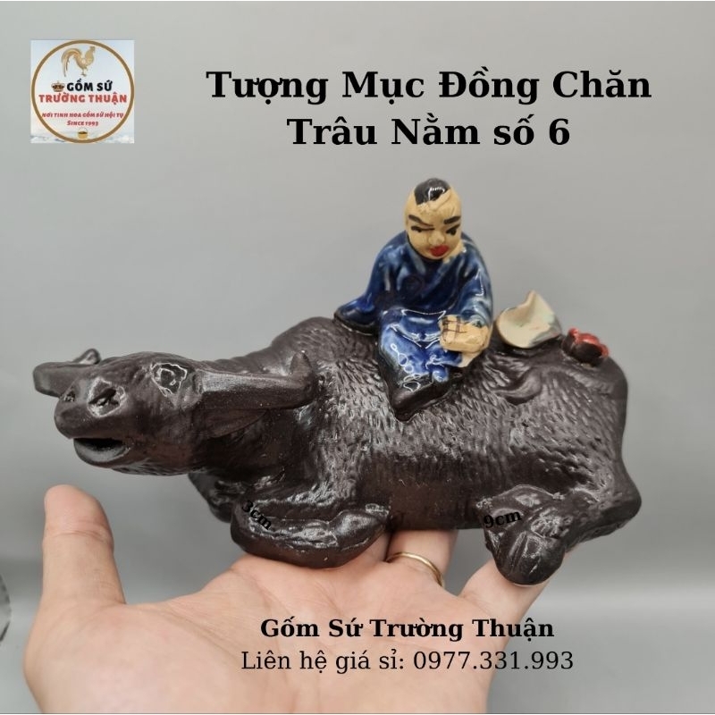 Tượng Mục Đồng Ngồi Chăn Trâu Phụ kiện trang trí tiểu cảnh hồ cá, bể cá, hòn non bộ, sân vườn