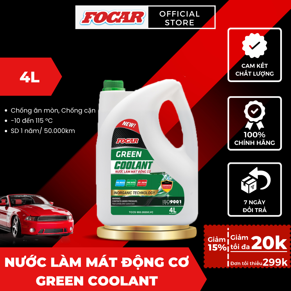 Nước làm mát động cơ ô tô Focar Green Coolant màu xanh lá 4L
