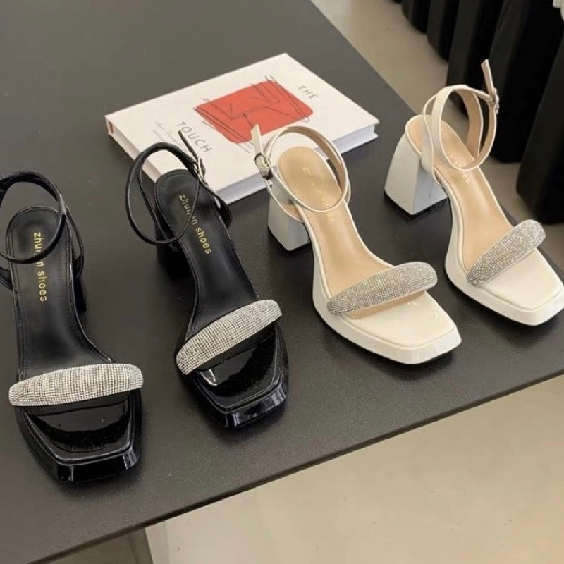 ORDER 💋 Giày quai ngang đá da bóng gót vuông 10cm