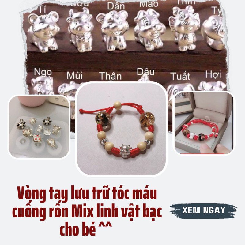 Set làm vòng tay cuống rốn, tóc máu, răng sữa, linh vật bằng bạc cho bé
