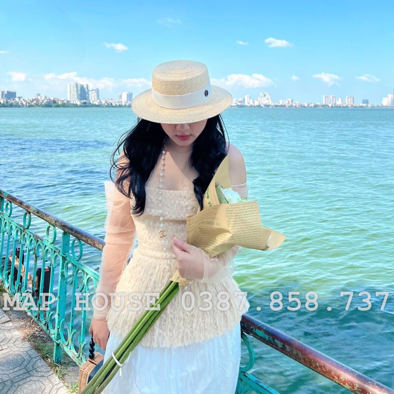 Mũ cói Gaucho chữ M cao cấp đi biển siêu xinh