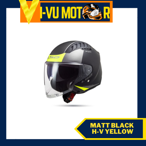 Nón bảo hiểm 3/4 LS2 OF600 Copter-Urbane Matt Black H-V Yellow [CHÍNH HÃNG]