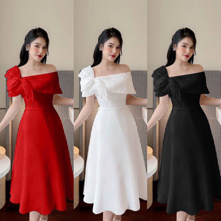 Đầm xòe trễ vai nơ vai sang trọng hàng cao cấp- TẶNG KÈM HOA TAI THỜI TRANG