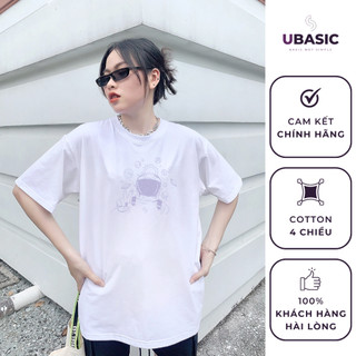Áo Thun Unisex Màu Trắng Cổ Tròn Tay Ngắn In UBA-UNI Chất Đẹp in Tím