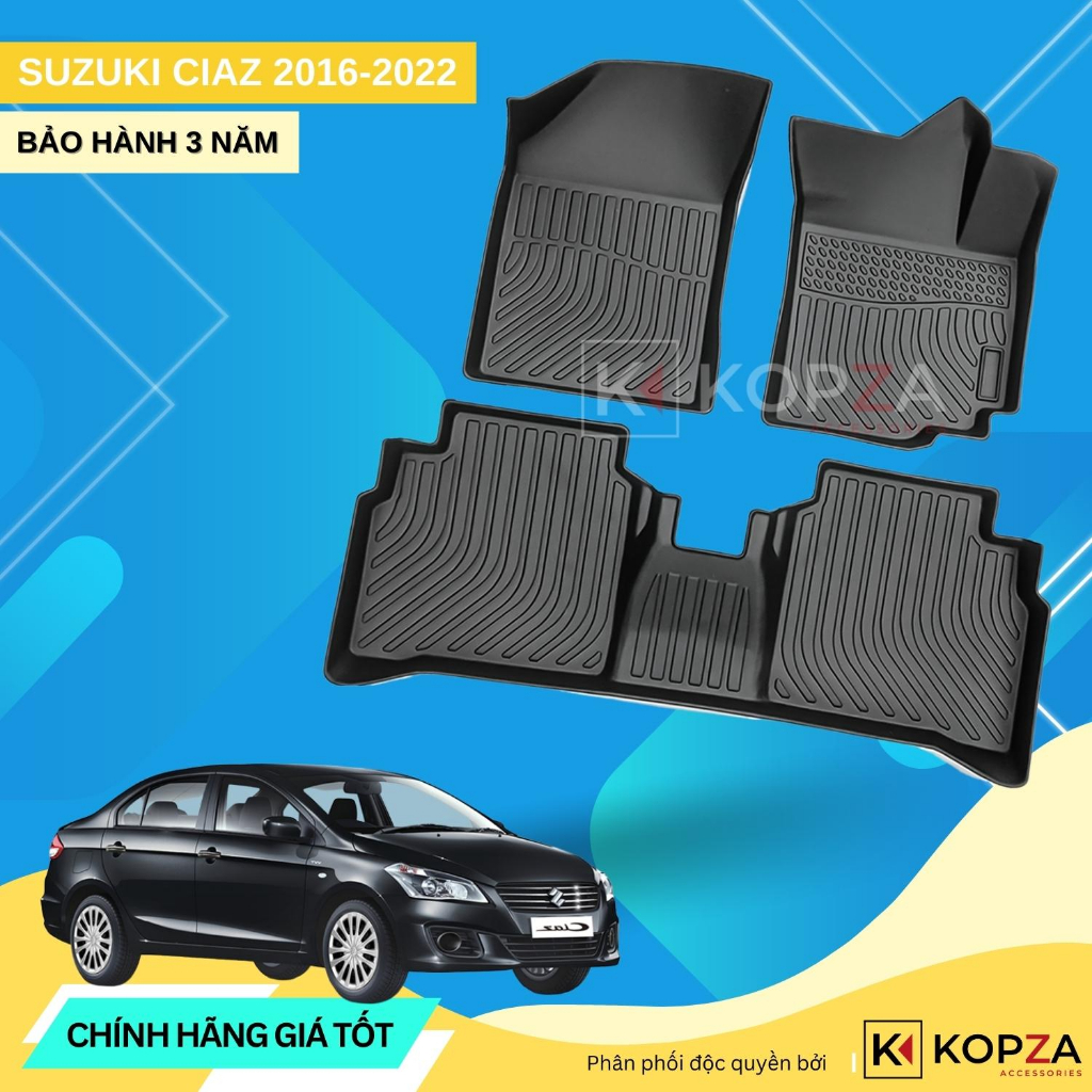 Thàm Lót Sàn Chất Liệu TPE Cao Cấp Thương Hiệu KOPZA Xe Ô Tô Suzuki Ciaz 2016-2022Dễ Vệ Sinh Chống Trầy Xước-Độ Bền 5 Nă