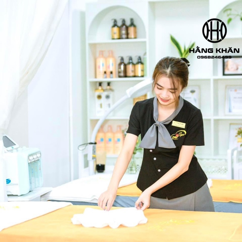 Đồng phục Spa vải cotton lạnh màu đen-xám