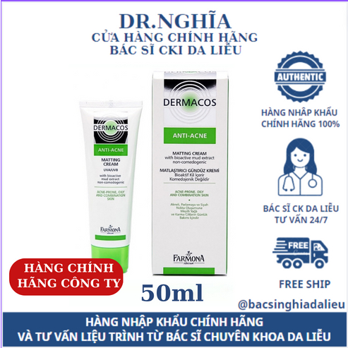 [HÀNG NHẬP KHẨU CHÍNH HÃNG] Kem dưỡng DERMACOS ANTI ACNE MATTING CREAM 50ML da kiềm dầu giảm bóng nhờn- Bác Sĩ Nghĩa