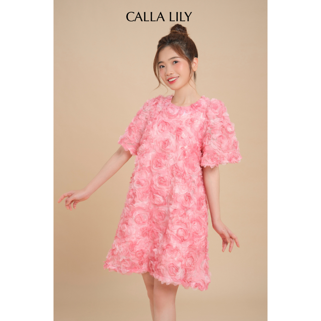 Calla Lily - Váy Đầm Rosé Dress Màu Hồng Dáng Babydoll Có Tay Vải Ren 3D Hoa Mùa Xuân Du Lịch _bycallalily_