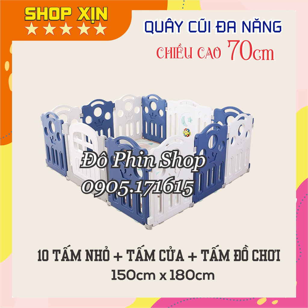 [Cao 70cm] Quây cũi chiều cao vượt trội 70cm, nhựa nguyên sinh HDPE an toàn cho bé, tặng thảm, bóng