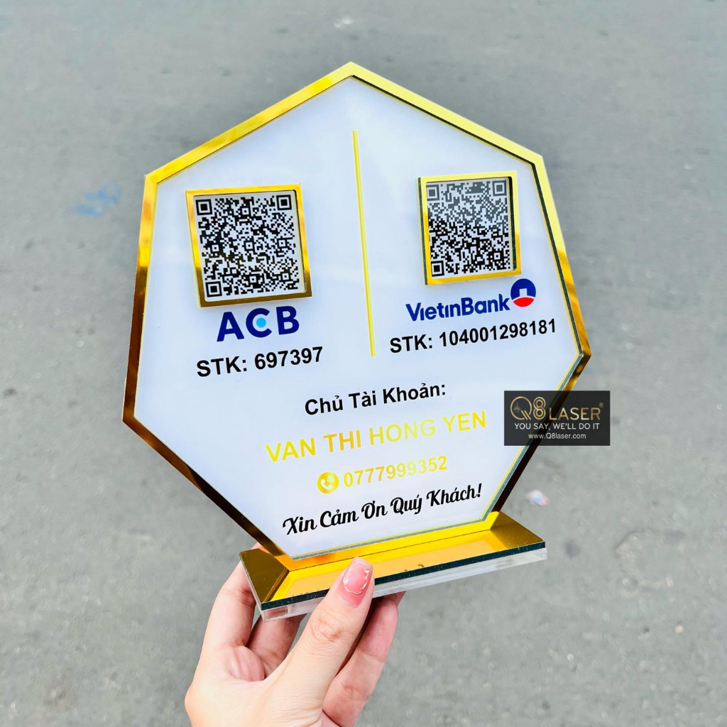 Bảng Mica In Số Tài Khoản - Mã QR - Tên Shop Giá Rẻ Đủ Size Đủ Cỡ Nhận Thiết Kế Theo Yêu Cầu