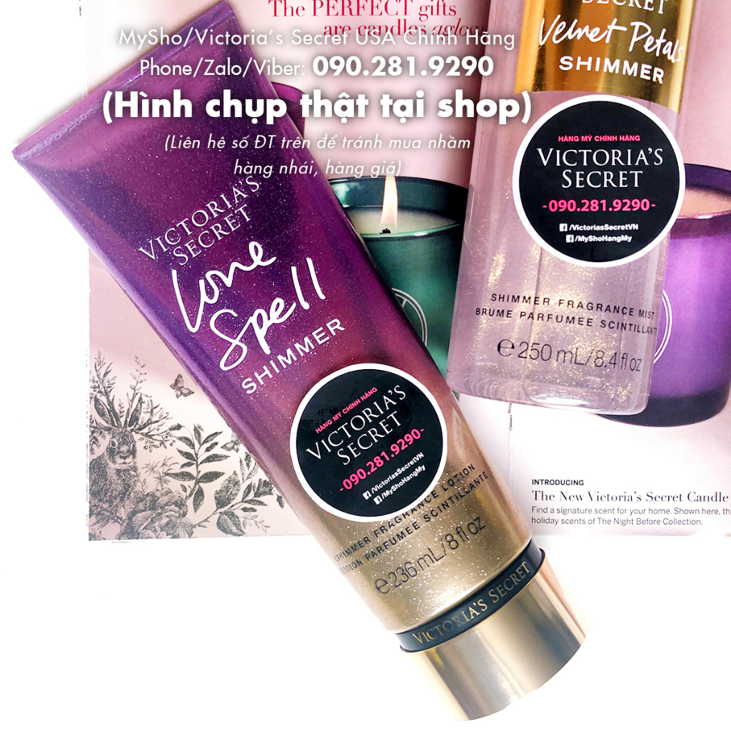 Love Spell Shimmer - Sữa dưỡng thể toàn thân có kim tuyến, Hàng Victorias Secret USA